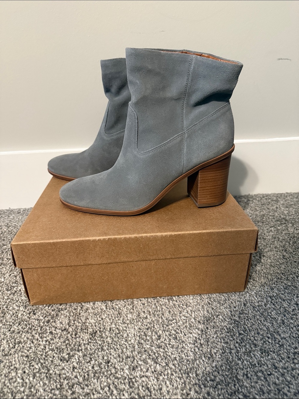 Lucky Brand Grey Suede Stacked Heel Ankle Booties